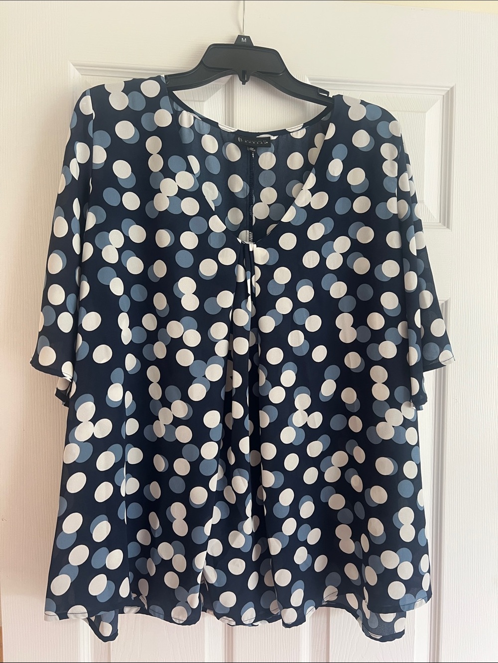 bobeau Navy and White Polka Dot Blouse